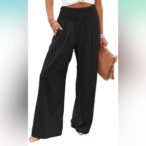 High Waisted Cotton Linen Palazzo Pants